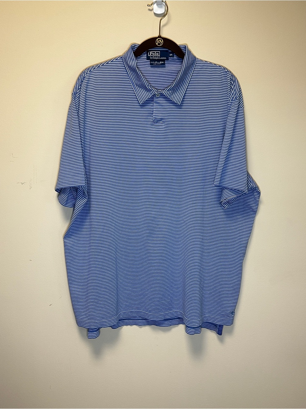 Ralph Lauren Light Blue & White Thin-Striped Polo Shirt XXL